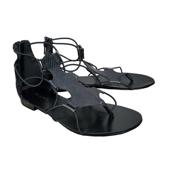 ❤️366 Aldo Zeanna Split Toe Casual Black Gladiator Sandal - Picture 4 of 14
